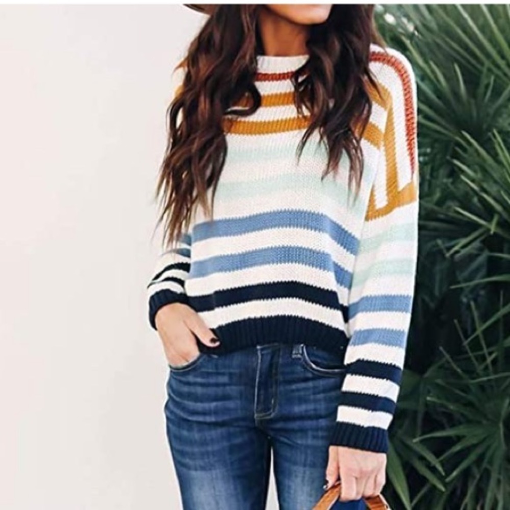 Zesica Rainbow Stripe Knit Pullover Medium Sweater - Picture 4 of 16